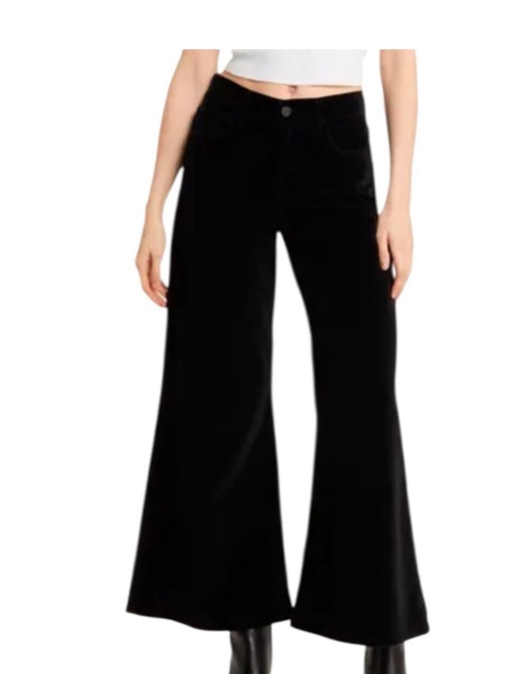 Frame palazzo crop Black Velvet Wide-Leg Pants size 31